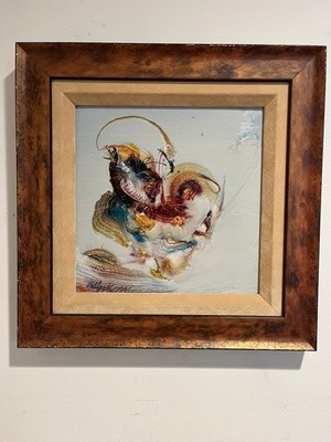 Reginald Pollack Abstract Acrylic Wall Painting  16 X 16 Wood Frame Signed Dated