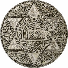 [#133322] Morocco, Abdelaziz, 2-1/2 Dirhams, AH 1321 (1903), London, Silver, EF