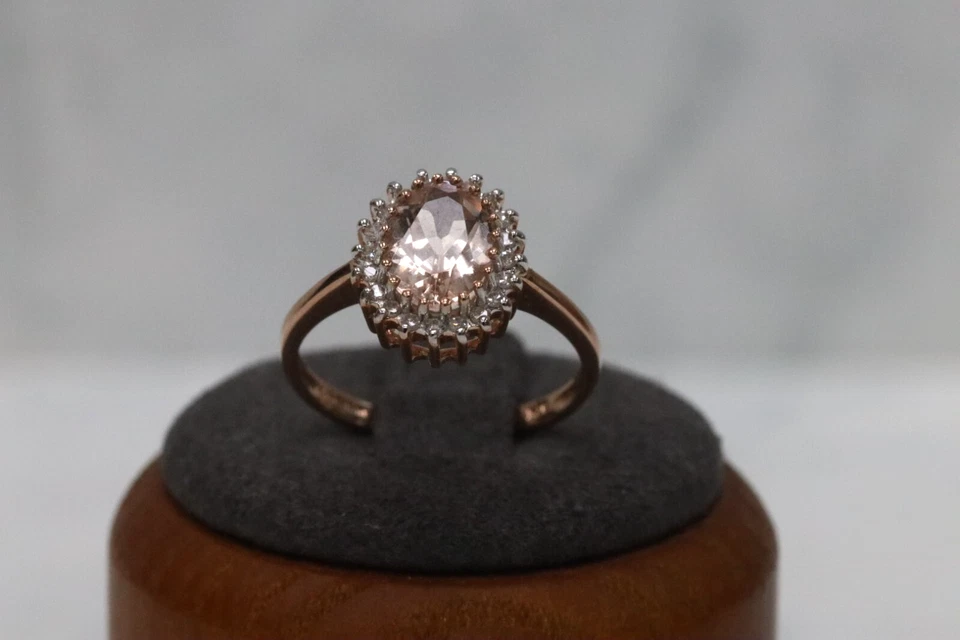 Anillo con racimo de diamantes y morganita de oro rosa de 9 quilates - talla J1/2 Foto 3 de 4