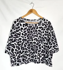 NWT $88 Splendid Women's M Black White Animal Print Short Sleeve Crop Boxy Top