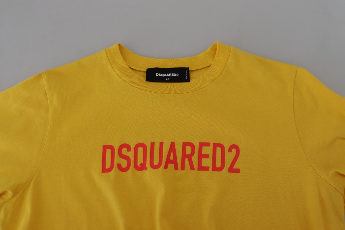 DSQUARED2 T-shirt Yellow Logo Print Cotton Crewneck Easy Tee