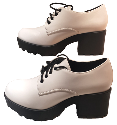 SODA White Lace Up Oxford Lug Platform Block Heel Shoe SZ 7.5 - Picture 7 of 8