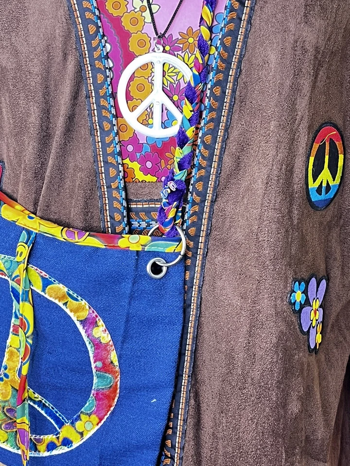 Women's Hippie Costume XL Size Adult Peace Love 60's Maxi Dress + Accessories - Image 3 of 4