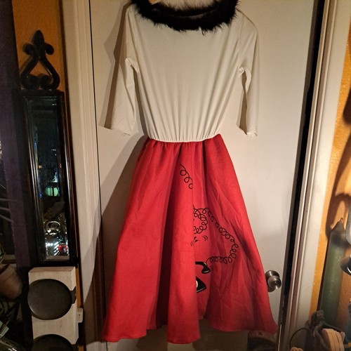 Retro 50's SOCK HOP Skirt Ring Ring Faux Fur Dress Halloween Costume ADULT M-L - Picture 5 of 12