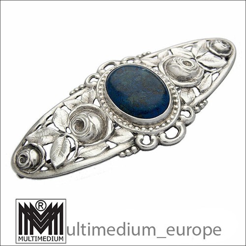 Magnífico broche grande de plata Gustav Hauber Art Nouveau lapislázuli - Imagen 2 de 6