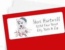 Siberian Husky Holiday Christmas Personalized Return Address Labels