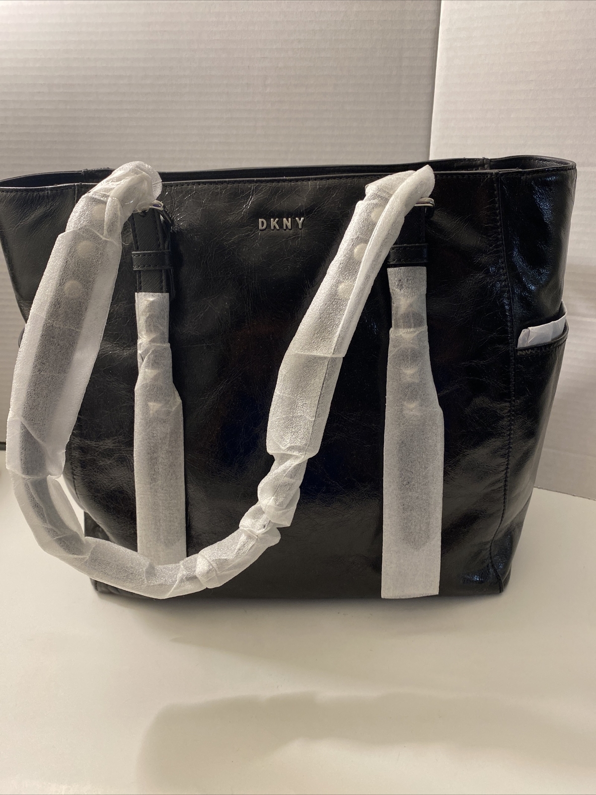 DKNY Black Cow Leather Silver Studded Drawstring Naomi Top Handle