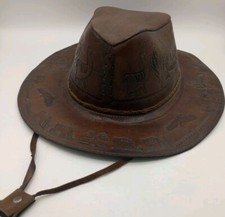 Hand Tooled Leather Cowboy Cowgirl Hat Motif Embossed Native Designs One Size