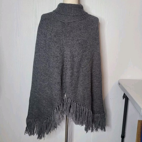 Inca Imports Women's Handmade Fringe Poncho Cape Gray Size Large - Picture 4 of 10