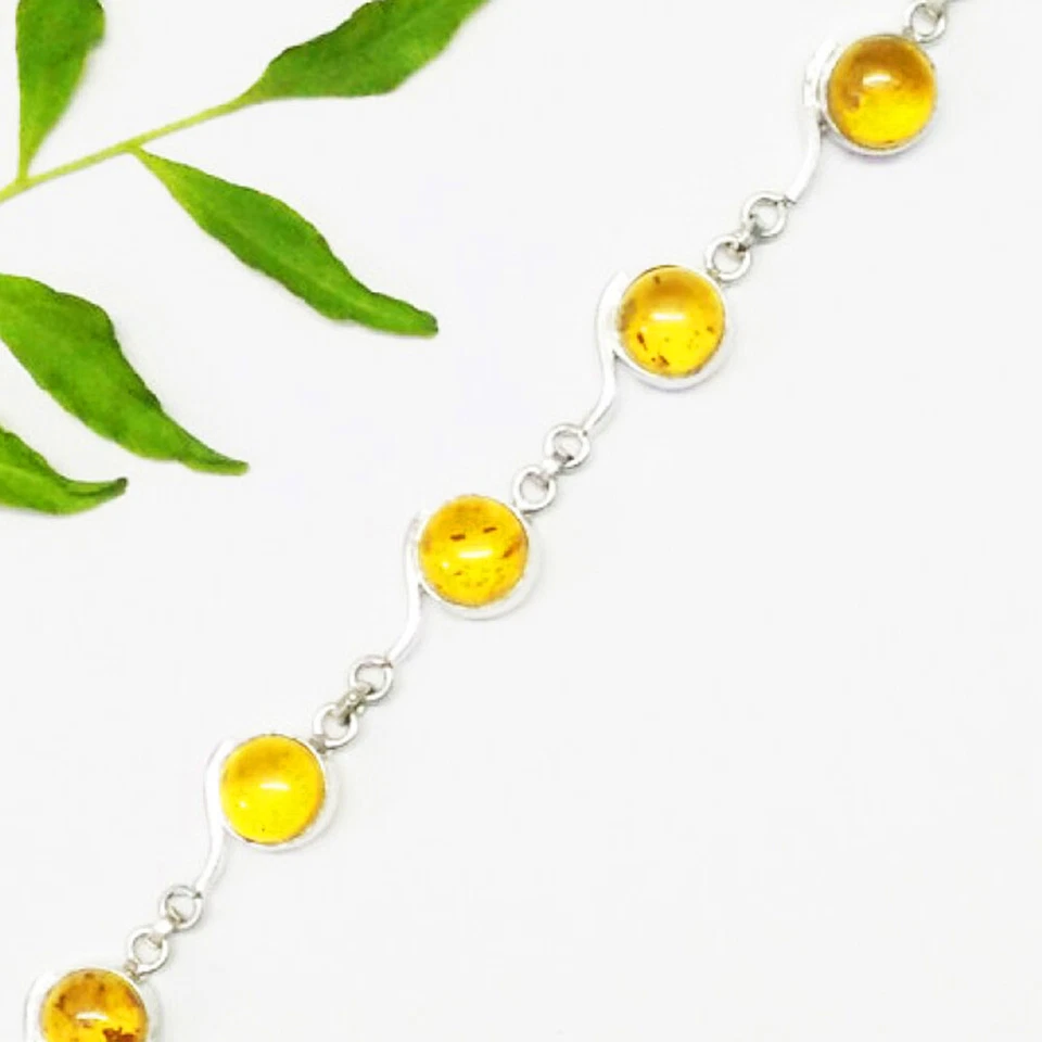 925 Sterlingsilber Bernstein Armband Handmade Schmuck Armband mit Geburtsstein - Bild 2 von 4