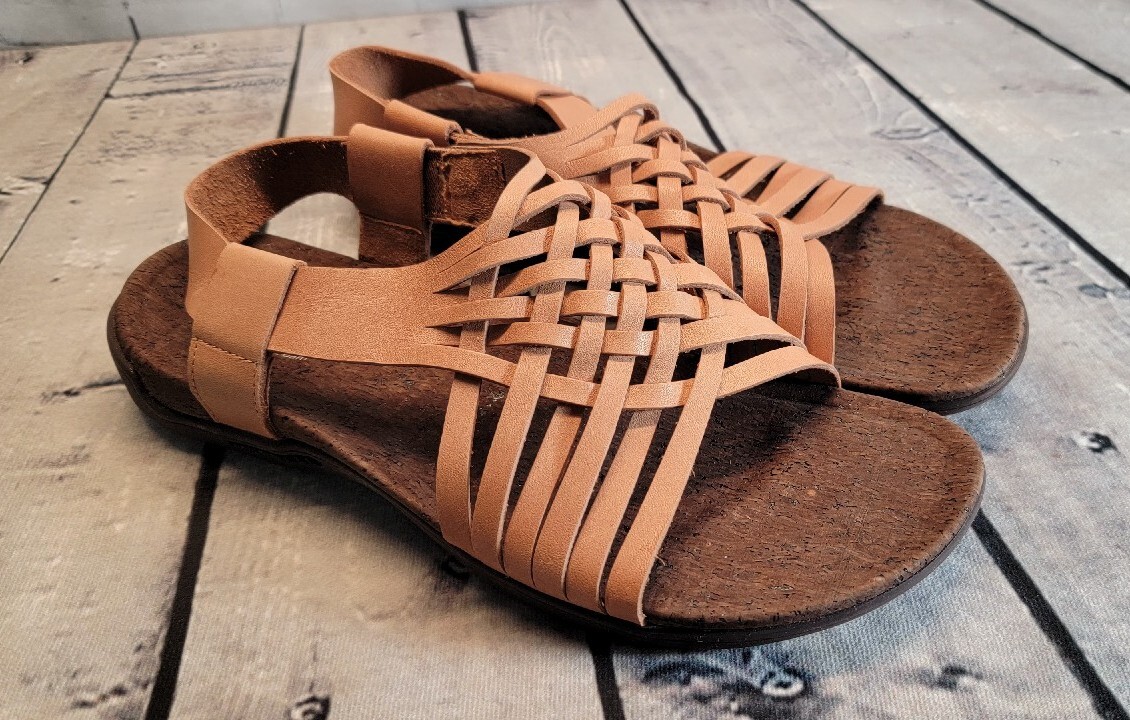 Sandali da donna Merrell J97332 marrone naturale in pelle con cinturini taglia 9 ECCELLENTI