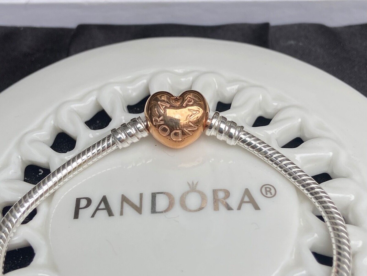 Authentic Pandora MOMENTS Heart Clasp Snake Chain Bracelet #580719