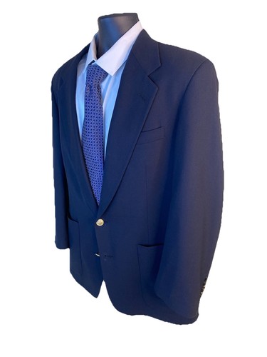AQUASCUTUM Sport Coat Mens 40R Navy Blue Brass Button Blazer Wool - Picture 2 of 13