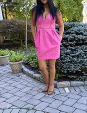 Dolce And Gabbana D&G PINK Summer Dress With Pockets And Gold Chain Size 40