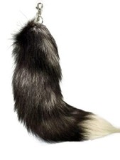 Alpertie Fluffy Real Fox Fur faux Tail Keychain Tassel Bag Cosplay toy Black