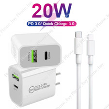 For iPhone 14 13 12 11 Pro XR PD Fast Charger Cord 20W USB-C Power Adapter Block