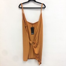 Nasty Gal Run Rings Around Ya Bodycon Dress Size 8 Mustard NWT Mini Wrap Vneck