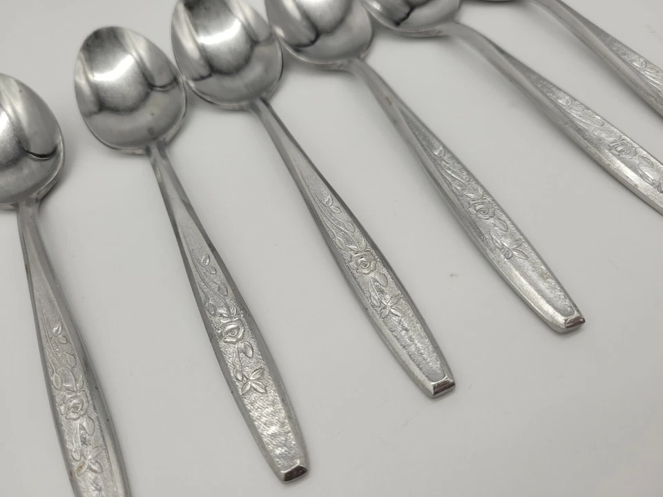 Hull AAA Stainless MCM Viscount Rose MCM JAPAN Flatware Set of 6 Tea Spoons  - Image 4 of 4