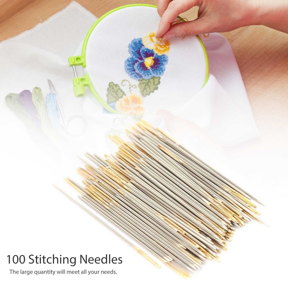 Metal Embroidery Needles 100Pcs High Quality Large Eye Sewing Set BEL