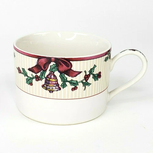 Vintage Fitz & Floyd Santa's List Christmas Holiday Mug Cup Bells Bows Holly 