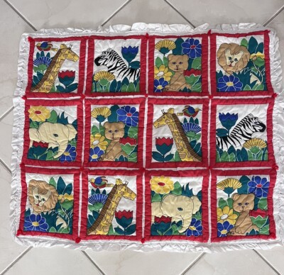 Vintage The Little Cherisher 12 Blocks Jungle Friends Quilt For Baby. Handmade
