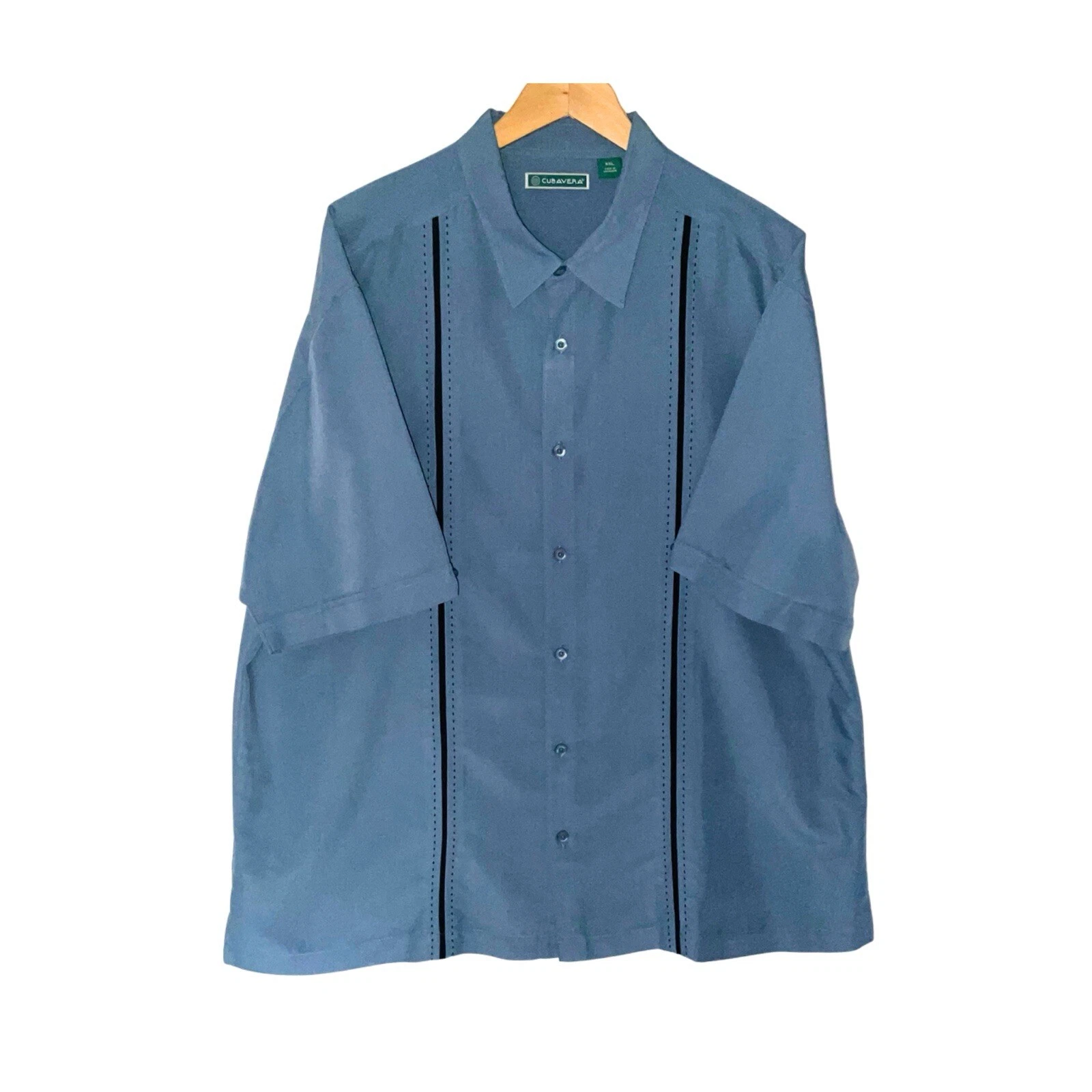 Cubavera Mens XXL Blue Guayabera Shirt Short Sleeve Cuban Resort Beach Casual