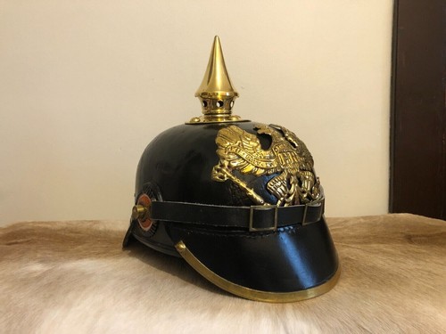 New Model 1895 Prussian Reproduction Pickelhaube German Leather Helmet WWI Gift