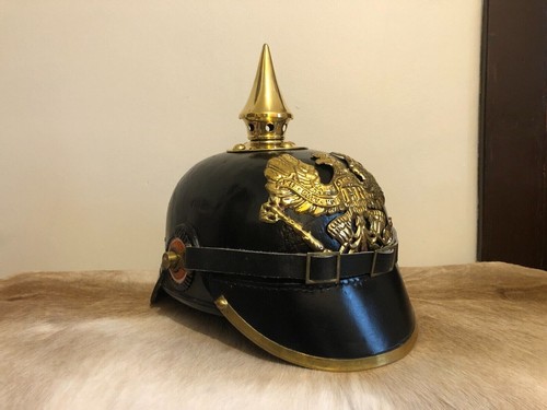 New Model 1895 Prussian Reproduction Pickelhaube German Leather Helmet WWI Gift - Afbeelding 1 van 5