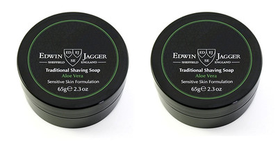 Edwin Jagger Shave Soap- Aloe Vera 2.3 oz with Travel Case (SSAVT) (2 Pack)