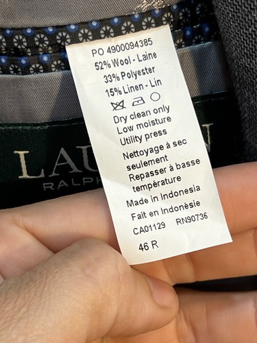 Lauren Ralph Lauren Linen/wool Blend Blazer Jacket Coat Two Button 46R Gray - Picture 7 of 12
