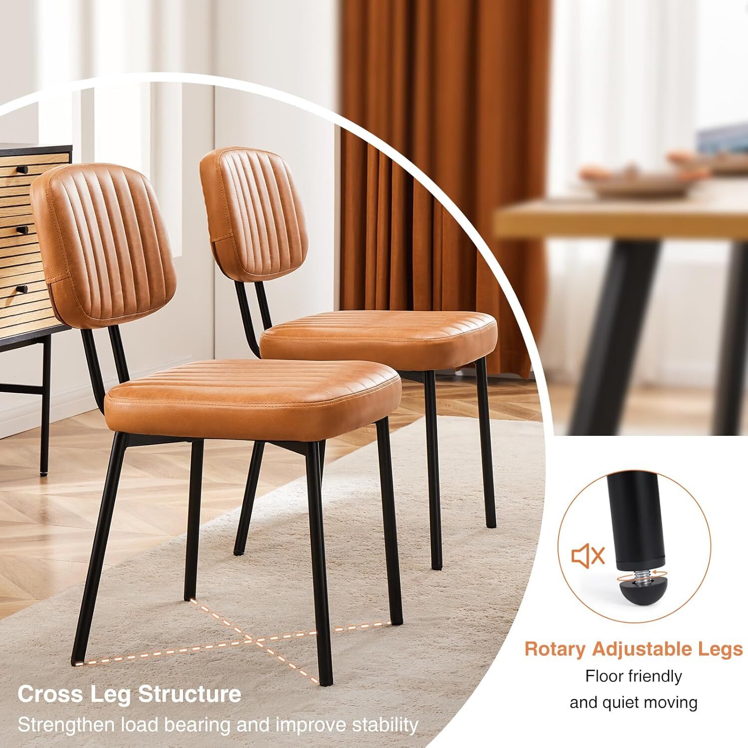 2 Pcs Upholstered Dining Chairs Leather Mid Century Modern Home Kitchen Chair
