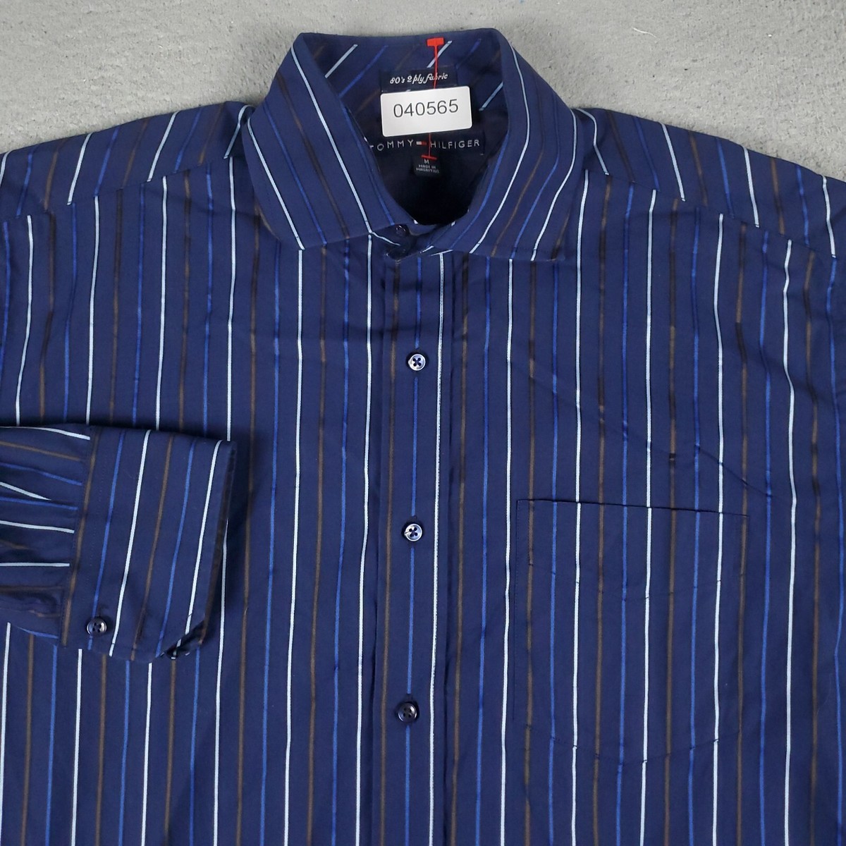 Tommy Hilfiger Shirt Mens Medium Blue Striped Casual Button Up