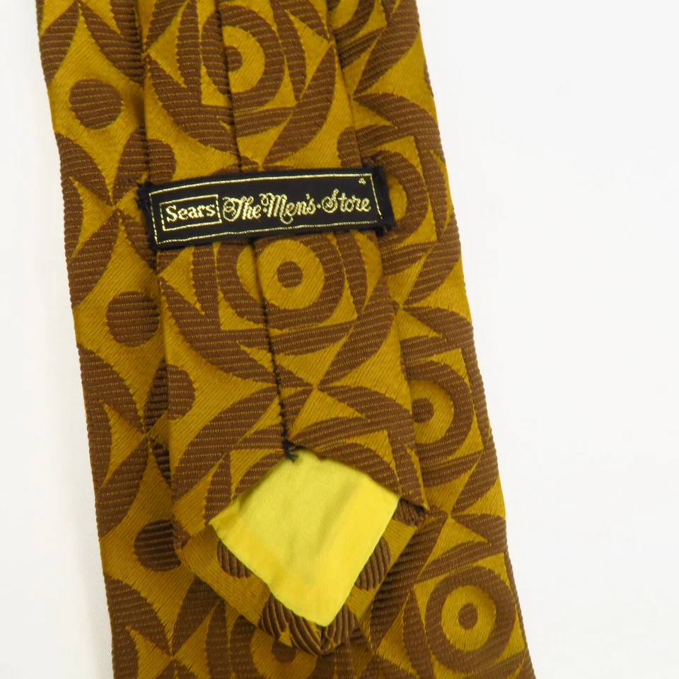 Винтажный галстук Sears The Mens Store коричневый золотой 52x3,75 70-е 60-е полиэстер ретро - Изображение 3 из 4