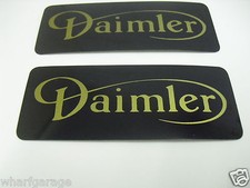 DAIMLER ROCKER COVER BADGES BLACK GOLD LETTERING C35733 PAIR 