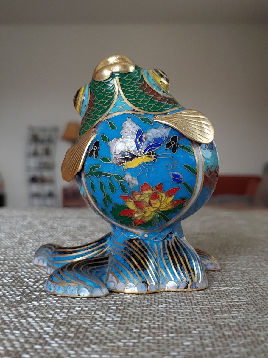 景泰蓝珐琅彩招财金鱼Vintage Chinese Cloisonne Enamel Brass