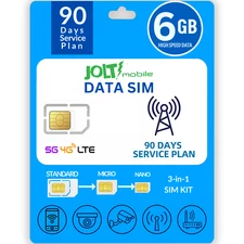 Jolt Mobile Data SIM Card - 6GB Internet 90 Day Data Plan Service