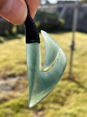 GUATEMALAN JADEITE Olmec Mayan JADE BOUND FishHook Translucent Dark BLUE 60X28X8
