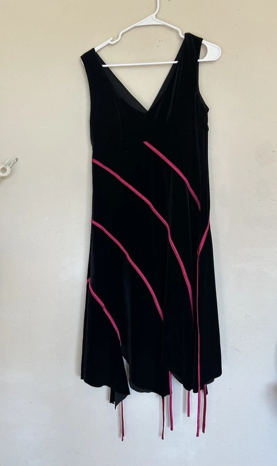 Vestido midi asimétrico de terciopelo negro vintage años 90 Y2K hada grunge emo gótico Foto 2 de 4