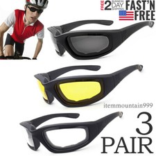 3 Pair Chopper Riding Motorcycle Glasses Clear Smoke Yellow, Padded, Comfortable