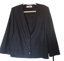 Liz Claiborne Charcoal Gray Wool Blend Collarless Lined Blazer Jacket Women's 12