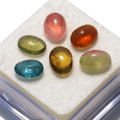Lotto 6 Pezzi Pietre Preziose Cabochon Ovali Naturali Multi Tormalina Alta Qualità 8,5mm-10mm - Foto 8 di 15
