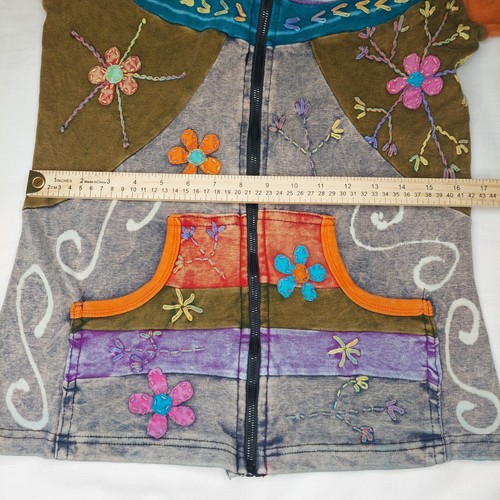 Markenlos Blumen Patchwork Boho Hippie Reißverschluss Hoodie Sweatshirt Small Nepal - Bild 11 von 16