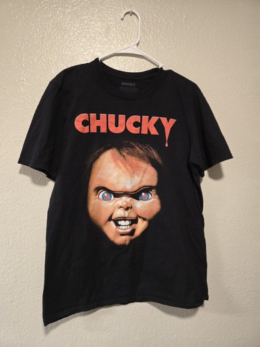 CHUCKY MENS MEDIUM BLACK TSHIRT, CHUCKY DOLL, HORROR, FILMS, MOVIES