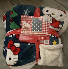 Hello Kitty Christmas Blanket Twin 60x90 Reversible Holiday (dark blue)