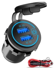 QC3.0 Dual USB 12V Outlet with Touch Switch: 12 Volt Marine Socket Golf Cart ...