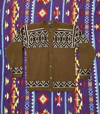 Vtg 80s NORDSTRIKK Norway Brown White Fair Isle Ski Cardigan Sweater Nordic