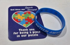 Autism Speech Therapist Pocket Card 3"x4" Autism Awareness Silicone Bracelet 