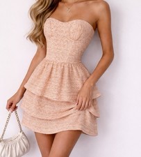 Alice Olivia Peach Boucle Strapless Mini Dress Tiered Size 0