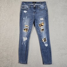 Judy Blue Jeans Women 9 29x29 Skinny Mid Rise Leopard Print Distressed Stretch