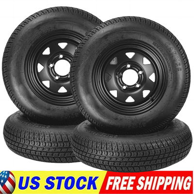 #ad #ad 4 Pack Trailer Tires On Rim ST175 80D13 175 80 D 13 LRC 5 Lug Black Spoke Wheel $265.42
